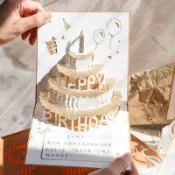 🎇免運特價✨3d立體生日快樂賀卡ins燙金可折疊可愛生日禮物祝福創意蛋糕卡片#免運