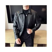 (店+)LARGE STORE 經典合身版立領皮衣外套 皮外套 機車皮衣 男生外套 騎士外套 防風外套 皮外套(PY6806)