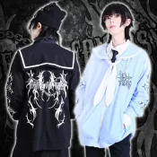 【吉兒龐克】墮天領域十字架銀鍊造型海軍領帶刺繡水手服長袖外套(地雷系)｜吉兒原創日系原宿動漫龐克風【JJ2526】
