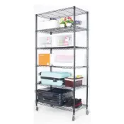 (店+)【旺家居生活】烤黑91x45x180cm六層架附工業輪-不附輪《免運費》置物架 收納櫃  波浪架 收納架 工作車 鐵力士架  旺家居