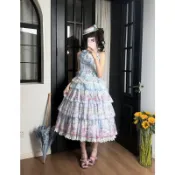 地雷系 地雷系洋裝 田園風lolita藍色天鵝湖連衣裙jsk披肩優雅cla系洛麗塔日常lo洋裝 y2k 森林系