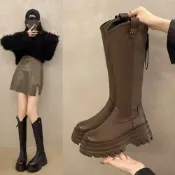 (店+)高筒靴過膝長靴騎士長靴堆堆長靴長靴女靴子長筒靴膝上長靴厚底法式復古過膝長靴平底休閒韓系直筒尖頭鬆糕底圓頭細跟尖頭粗跟好走彈力布加大筒圍大尺碼麂皮絨面加絨內裡可調筒圍亮面漆皮柔軟不磨腳真皮防潑水修腿長