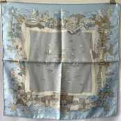 Hermes scarf粉藍色絲巾方巾 日本中古vintage