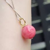 嗨，寶貝銀飾珠寶* 寶石飾品☆925純銀鍍金保證A貨 純天然巴西 蜜桃粉紅薔薇輝石寶石吊墜 墜子