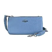 【COACH】COACH 立體銀字LOGO粒面皮革雙拉鍊斜背包(霧霾藍)