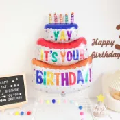 三層蛋糕鋁膜氣球 蠟燭蛋糕 氣球 生日派對 裝飾 佈置 周歲慶 生日快樂【BlueCat】【JI3110】