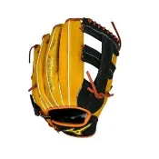 【MIZUNO 美津濃】壘球手套內野十字檔12吋牛豬混皮黃黑檔(1ATGS26800 9947)