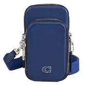 【COACH】簡約經典C LOGO荔枝紋小包手機包斜背包(深藍)
