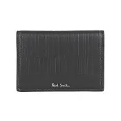 【Paul Smith】PAUL SMITH 燙銀LOGO牛皮線條壓紋2卡壓釦掀蓋名片卡包(男款/深棕)