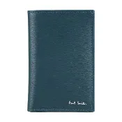 【Paul Smith】PAUL SMITH銀字LOGO內外拼色牛皮直立式6卡對折小短夾(海軍藍x內裡酒紅x橘x多色)