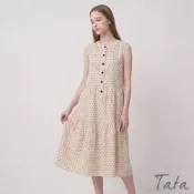 TATA 復古點點印花無袖蛋糕長洋裝-F