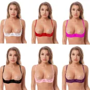 TSSOE 女式蕾絲 1/4 罩杯聚攏文胸透視露乳乳頭無襯里帶鋼圈文胸內衣