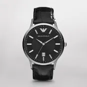 【EMPORIO ARMANI】經典三針皮帶腕錶43mm(AR2411)