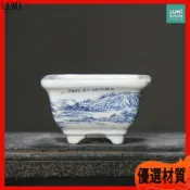 陶瓷花盆 盆栽 陶瓷盆器 多肉花盆 長方形花盆 小花盆 粗陶盆 造型花盆 青花瓷 山水雪景 桌面擺件 園藝 擺飾 盆器