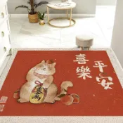 入戶地墊 新居地墊 大門地墊 換鞋地墊 紅色喜慶絲圈進門地墊浴室衛生間門口家用防滑腳墊pvc地毯可裁剪【宜家良品百貨】