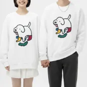 【50%OFF SHOP】台灣製│ 普普狗雨鞋粗針大學T 日系普普風情侶衛衣 寬鬆落肩趣味潮流款