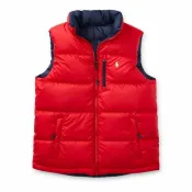 美國百分百【Ralph Lauren】羽絨 背心 外套 RL 上衣 Polo 小馬 立領 雙面穿 紅色 深藍 青年版 I734
