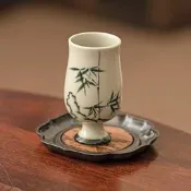 臺灣現貨手繪青竹陶瓷品茗杯主人杯單個中式功夫品茗聞香杯