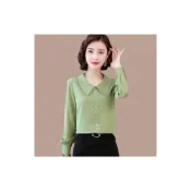 (店+)春秋季雪紡襯衫女長袖新款時尚娃娃領淑女風氣質打底衫女