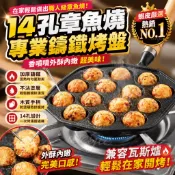 14孔章魚燒烤盤 專業鑄鐵不沾烤盤 DIY章魚燒章魚小丸子 家用瓦斯爐烤盤 章魚燒烤盤 煎鳥蛋 鳥蛋烤盤