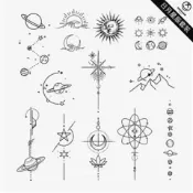 桃山TATTOO日月星辰ins簡約暗黑鎖骨黑白圖案太陽月亮防水紋身貼仿真刺青貼 紋身貼 持久防水 3D紋身爆款 遮疤貼紙