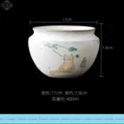 新品免運汝窯 開片 茶洗 陶瓷 水盂 茶渣桶 茶道 配件 廢水缸 萌貓 家用 茶具 手工製作 萌貓茶渣桶墊賢居閣