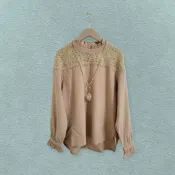 *♡*BZD/奶咖色/宮廷風蕾絲肩長袖上衣/M/近全新/二手《Anna的百寶箱》