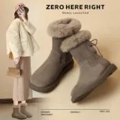 名藝良品 免運 雪地靴女 防寒女靴 ZHR則則加絨雪地靴女真皮保暖棉鞋2024新款冬季高幫靴子軟底女鞋 快速出貨