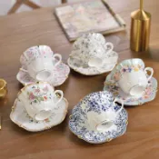 全球選品1館 生活百貨 出國英口青花瓷咖啡杯碟套裝陶瓷復古歐式感輕奢下午茶杯