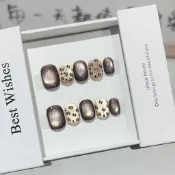 MUSE爆款❤️秋冬款穿戴甲短款咖色追光貓眼金錢豹紋美甲可拆卸假指甲手工甲片