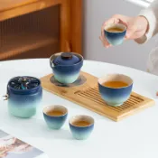 全球選品1館 生活百貨 簡約旅行茶具行動式戶外功夫茶具套裝陶瓷一壺四杯快客杯禮品
