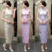 氣質梅花長旗袍 復古中國風 性感露背 旗袍趴 新娘禮服 長版連身裙洋裝 十色可選-水水女人國