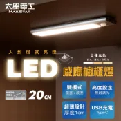 【太星電工】超薄LED感應櫥櫃燈｜20CM無段調光｜常亮/感應雙模式｜USB充電｜磁吸免施工｜可調整色溫白光/黃光/自然