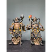 【通天寶】早期廣東 石灣陶【門神】 一對 佛教護法神 名師手製 有落款 值得收藏 居家裝飾 石灣陶擺件