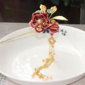 【非遗缠花手作】纏花漢服髮飾 春仔花造型 描金髮簪 髮釵 古風成品流蘇步搖頭飾