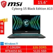 MSI微星 Cyborg 15 Black Edition A13VE-2468TW-SP3 15.6吋 黑(i7-13620H/32G/512G SSD/RTX4050 6G/W11)特仕版