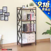 RICHOME 黑森工業風四層架 玄關架 分層置物架 廚房收納架 書架 展示架 商品層架 簡約耐重木板架 SH540