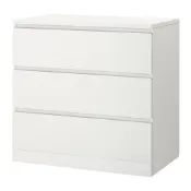 【IKEA 宜家家居】MALM 抽屜櫃/3抽, 白色, 80x78 公分