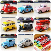 【台灣出貨】【 Q版復古合金小車】玩具車 泰國三輪車 小汽車 雙層巴士 復古老爺車 金龜車  mini cooper