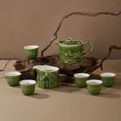 乾唐軒活瓷 -竹節茶具組 / 綠釉 / 一壺+六杯+茶海