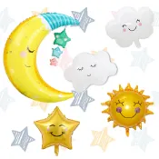 卡通笑臉雲朵太陽月亮星星鋁膜氣球 氣球 生日氣球 生日佈置 裝飾 氣球佈置 佈置裝飾 生日派對佈置氣球 鋁箔氣球