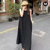 【度假風】無袖洋裝 氣質鏤空圓領 露背設計 寬鬆小清新 度假短洋裝 海島渡假風洋裝 2026新款
