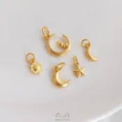 ALGD2381-保色沙金日月星辰小掛件星星月亮廣寒宮月兔吊墜diy手鏈配件吊飾