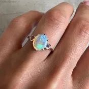 天然蛋白石戒指, 彩色寶石戒指, 寶石戒指, 14k 實金戒指