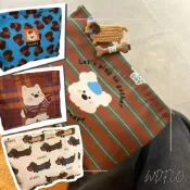 (店+)WDF.CO現貨│2025新款韓國條紋小狗小熊化妝包│臘腸狗印花帆布洗漱包│斜背包│手拿包│大容量｜雜物收納包｜通勤