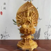 檜木精雕準提佛母 大號千手觀音 坐蓮準胝觀音菩薩神像 七俱胝佛母實木佛像擺件工藝品大號32公分精雕