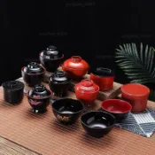 店長推薦 日式味增湯碗 漆器碗 湯蓋碗 小碗 餐具 味增湯 餐廚 湯碗 蓋碗 日式 日本湯盅帶蓋碗 小湯碗 湯調料餃子蘸