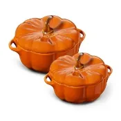 【STAUB】肉桂黃南瓜造型烤盅陶缽16cm含把手+19cm含把手(德國雙人牌集團官方直營)