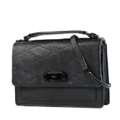 【HOTAI購】【Rebecca minkoff】 Je Taime 真皮菱格旋鈕翻蓋手提/斜背二用包-黑色/中#改版慶
