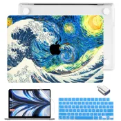 彩繪塗鴉外殼 MacBook Pro 13 14 M1 M2 M3 M4芯片 Air13.6英寸塑膠保護殼帶注音鍵盤膜